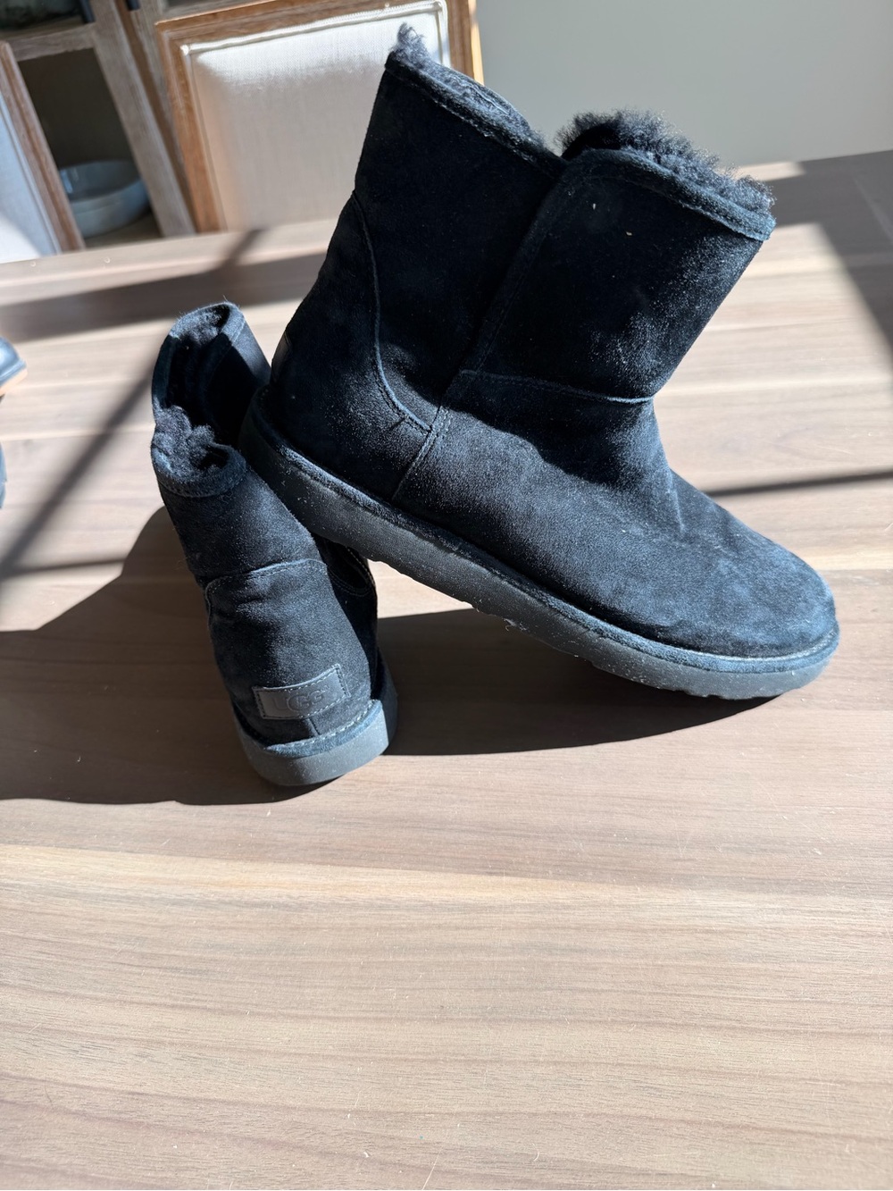 UGG Black Short Suede Shearling Boots for Women